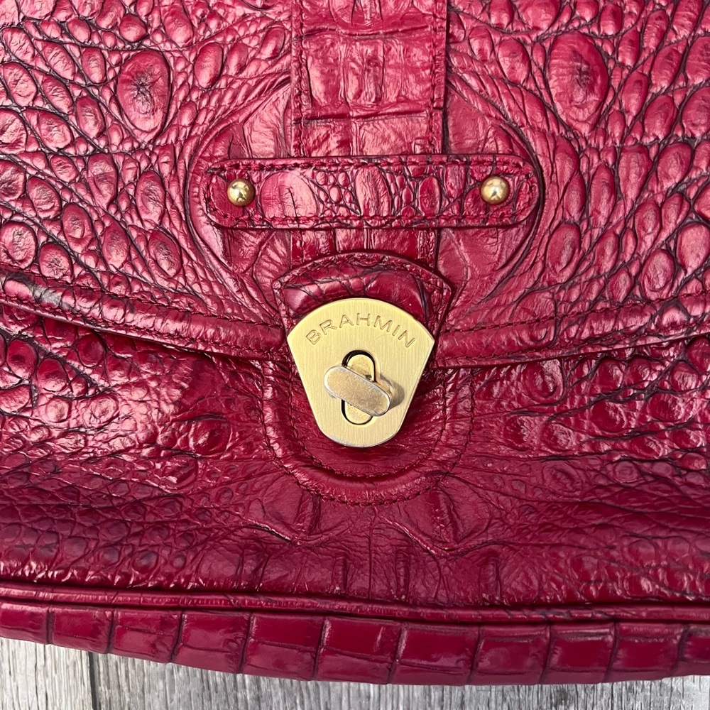 Brahmin Dark Red Croc-Embossed Leather Crossbody Bag - Picture 3 of 10